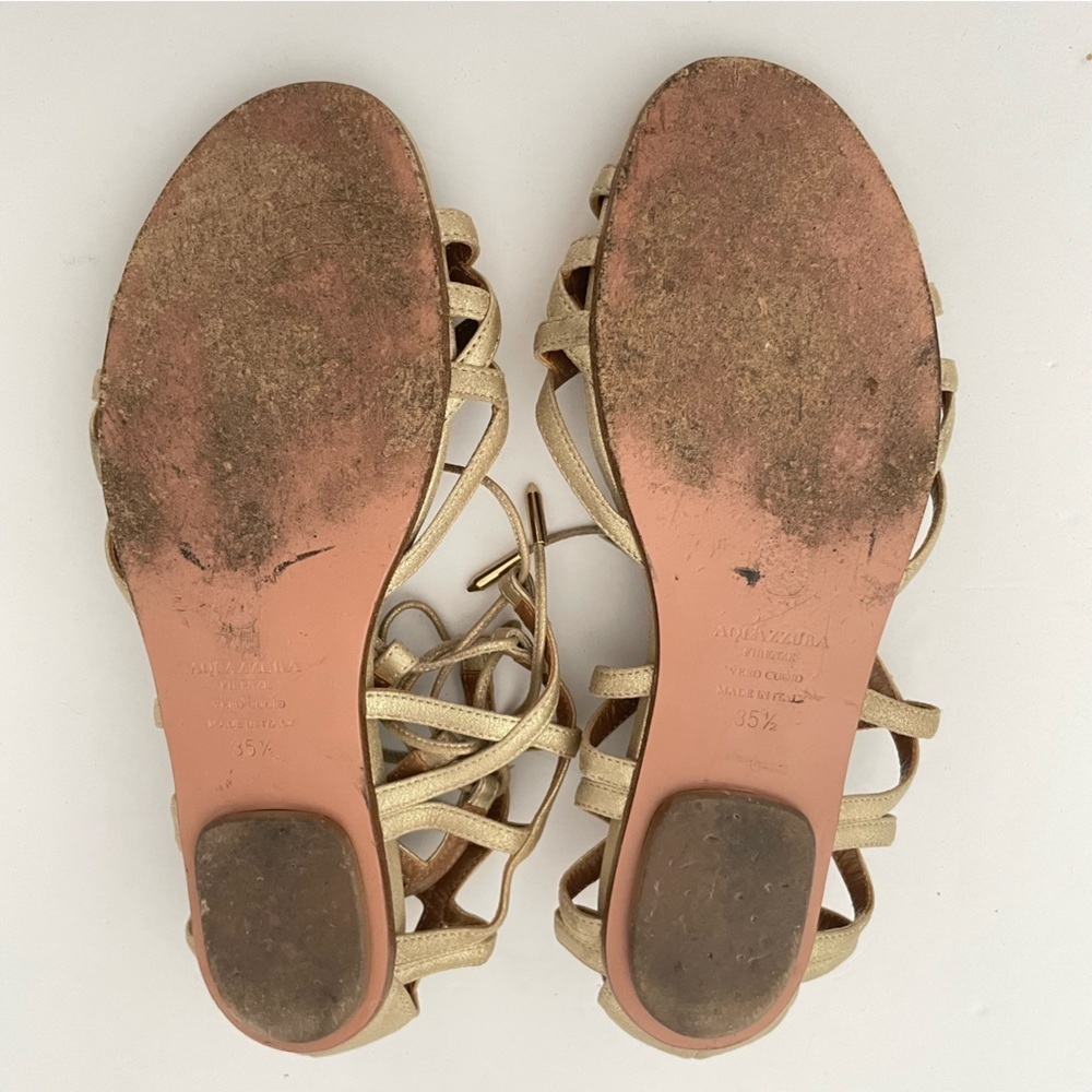Aquazzura Gold Metallic Leather Lace Up Lattice Gladiator Flat Sandal 5.5 - Picture 6 of 7